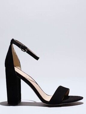 Sam Edelman Yaro Black Suede Block Heel Sandal with Ankle Strap